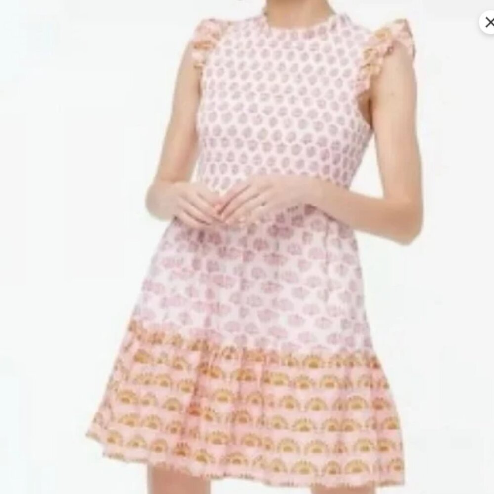 J Crew Smocked Block Print Dress